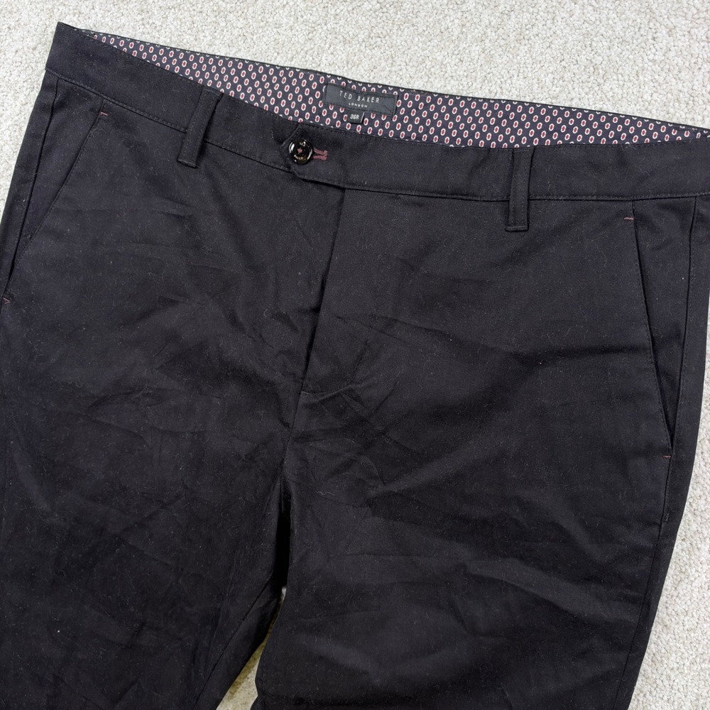 Ted Baker Chino Pants Mens 36R Black Cotton Blend Flat Front Tapered Leg
